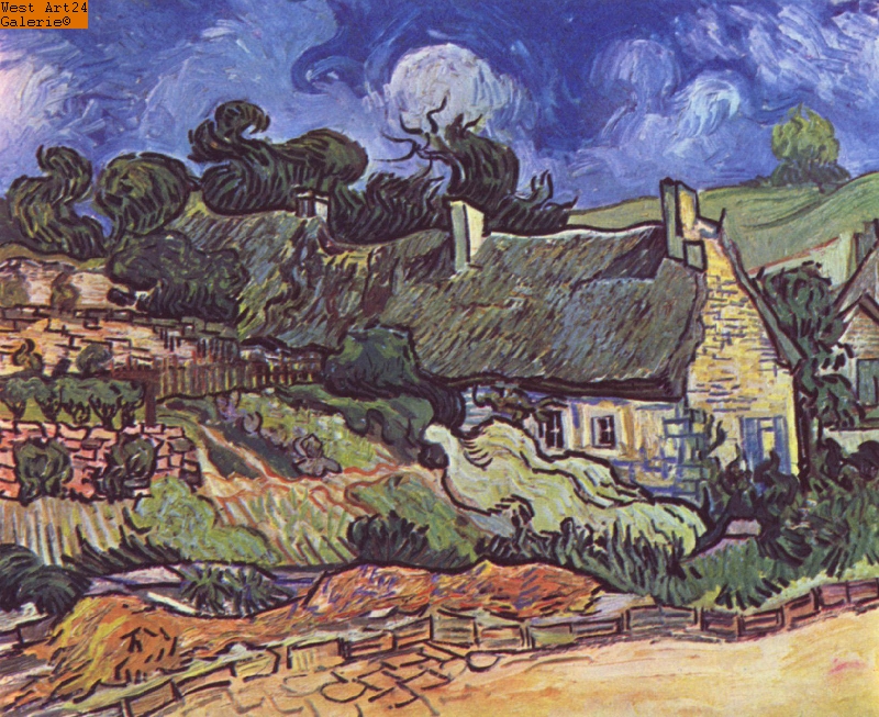 Strohgedeckte Häuser in Cordeville nach van Gogh Gemäldeimitation